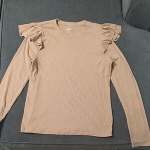 GAP Tan Ruffled Long Sleeve Blouse